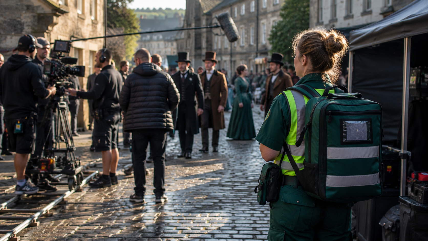 Set medic standing by during a UK television and film production
